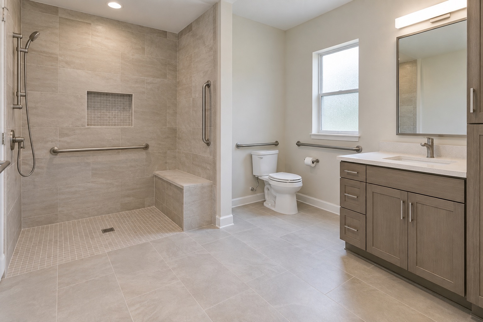 Newly completed accessible bathroom