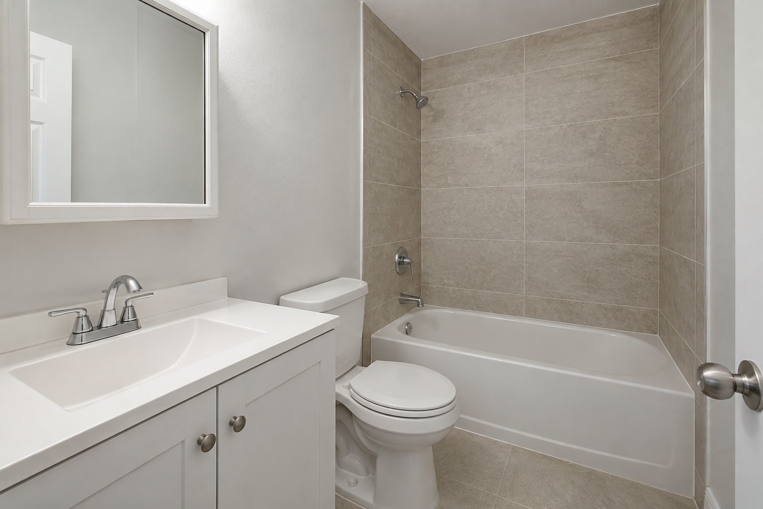 Newly completed apartment bathroom