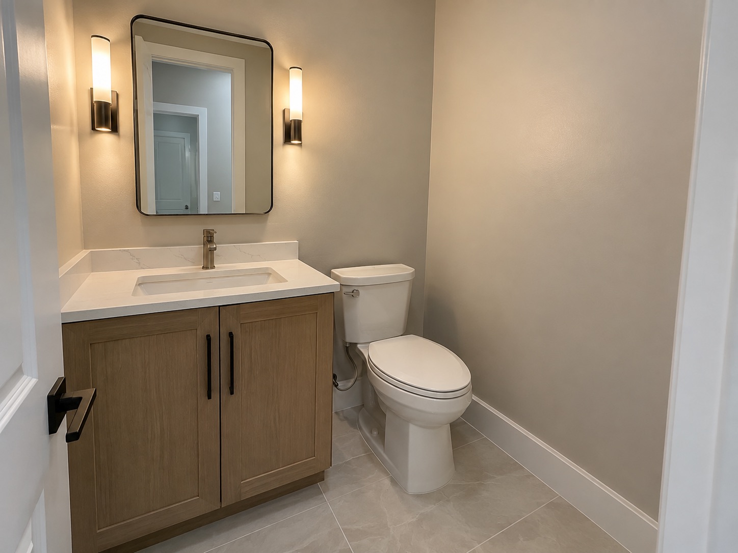 Newly completed powder room