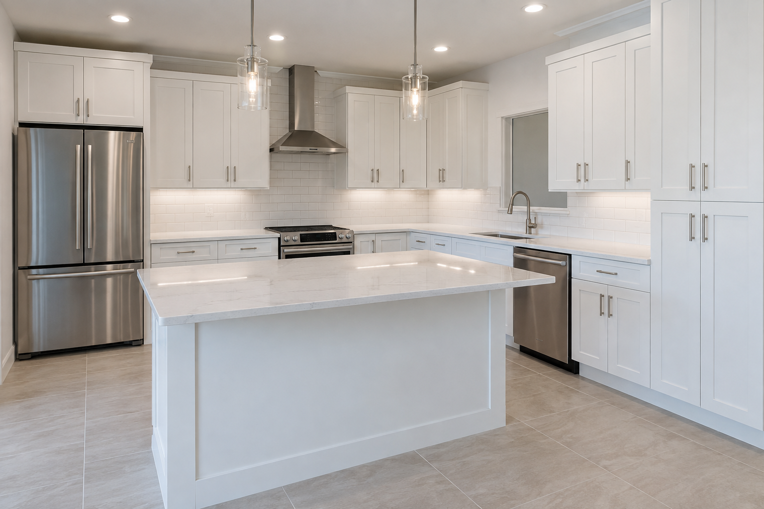 Newly completed white kitchen remodel