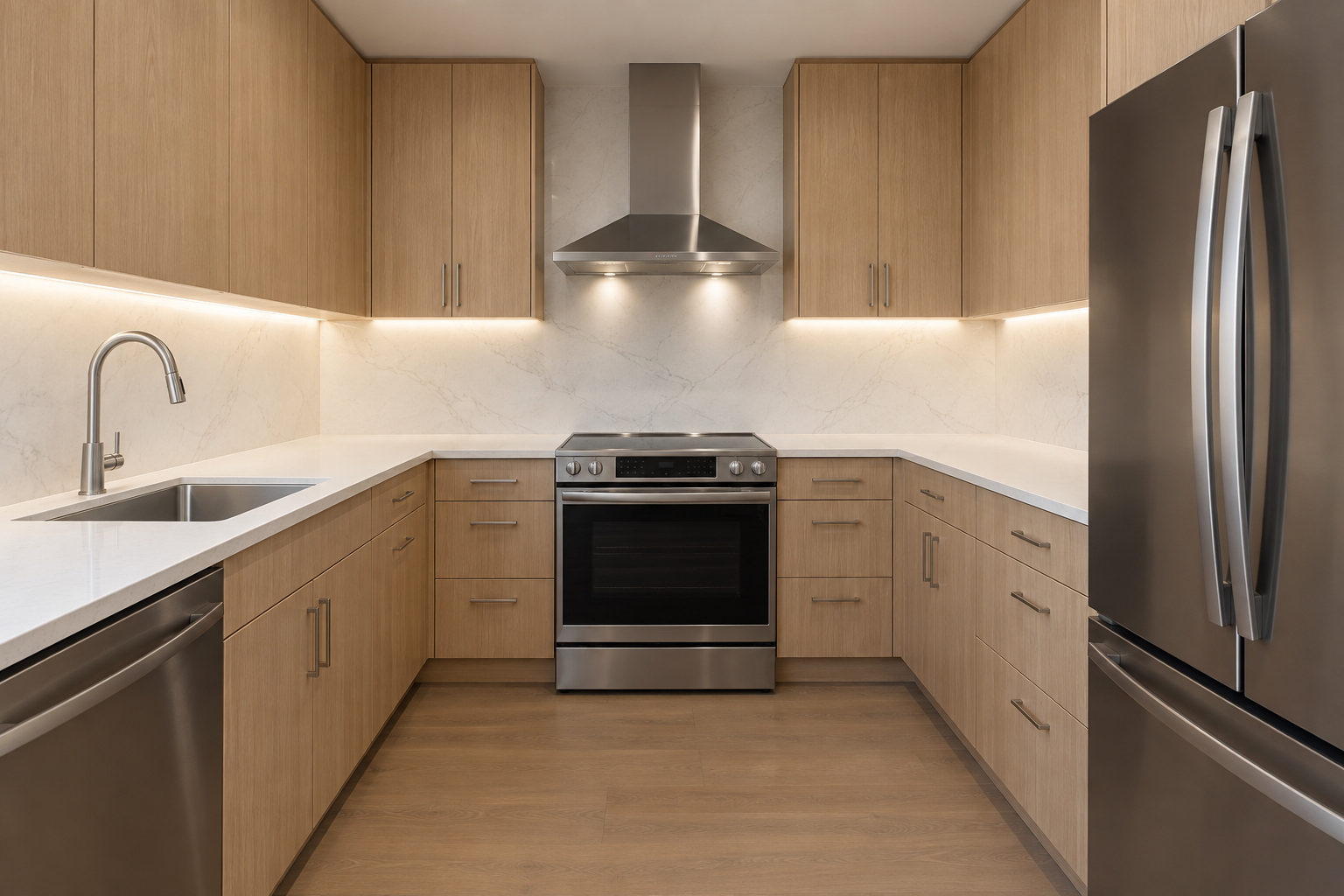 Newly completed oak cabinet kitchen
