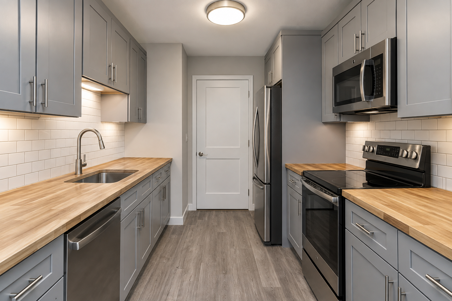 Newly completed galley kitchen
