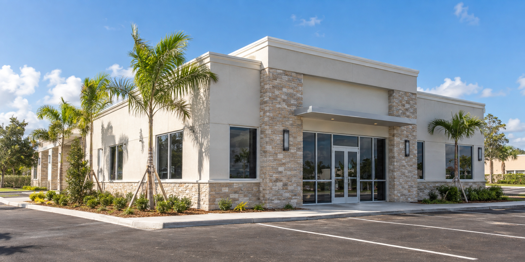 Newly completed light commercial building