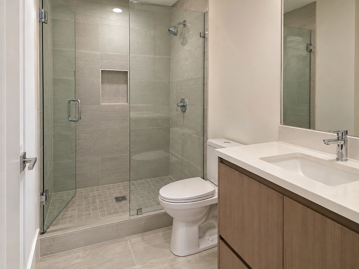Newly installed frameless glass shower