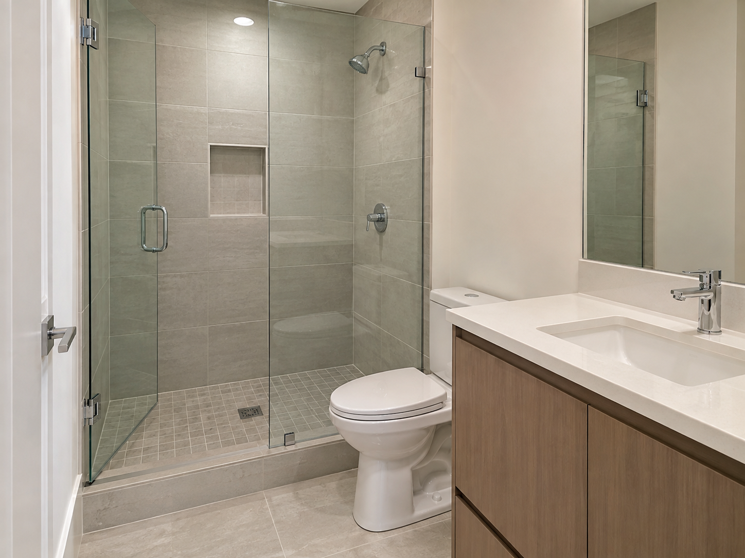 Newly installed frameless glass shower