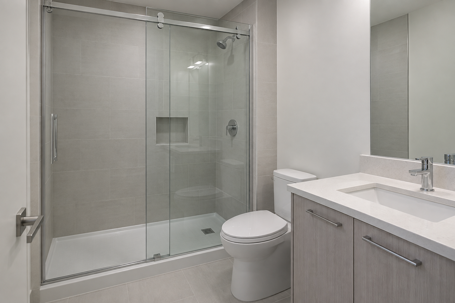 Newly installed sliding glass shower doors
