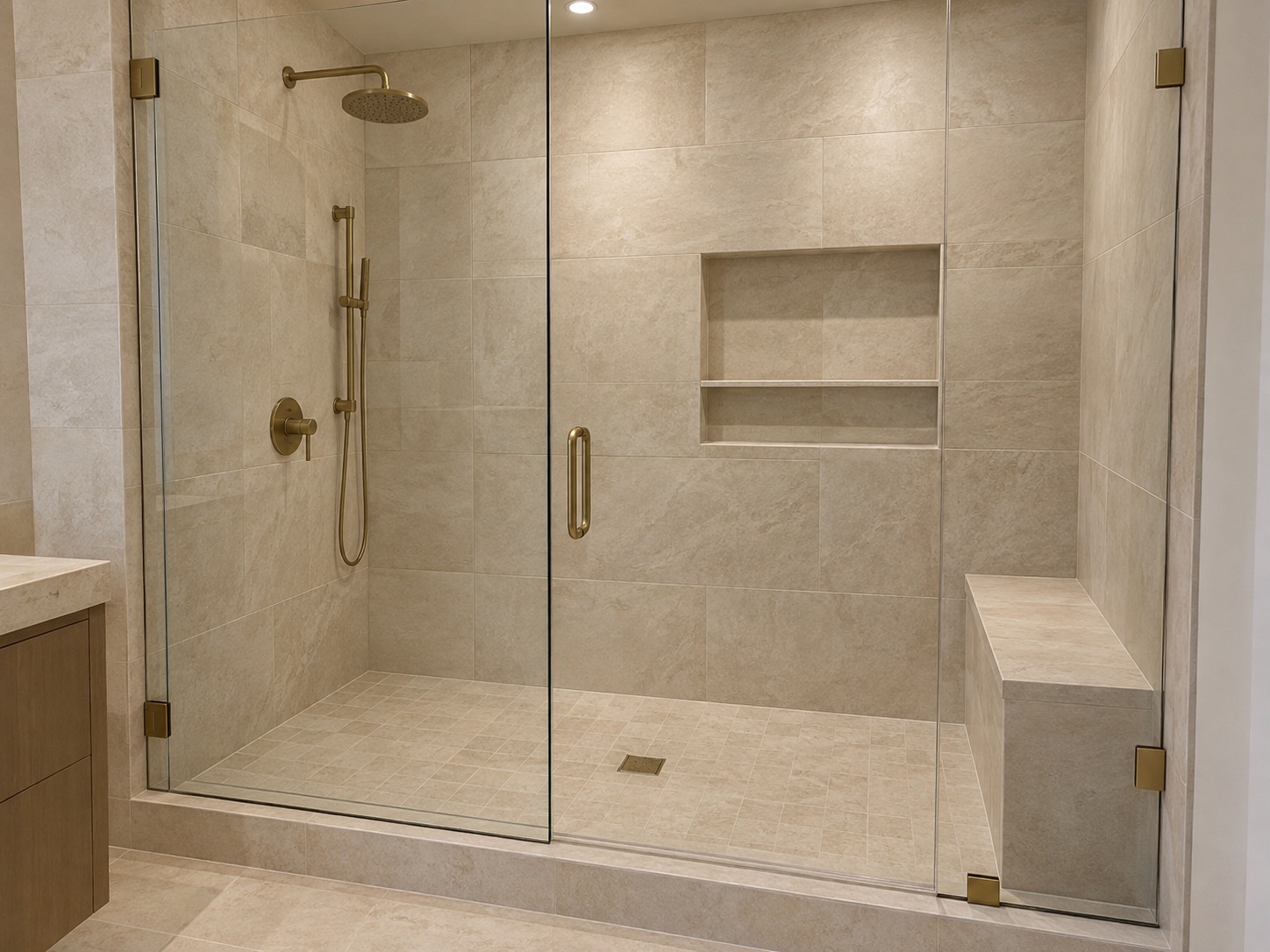 Completed walk-in glass shower