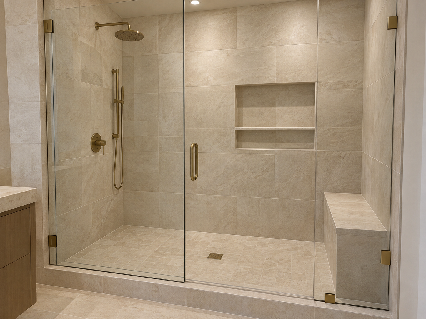 Completed walk-in glass shower